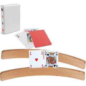 6x Speelkaartenhouders hout 50 cm inclusief 54 speelkaarten rood