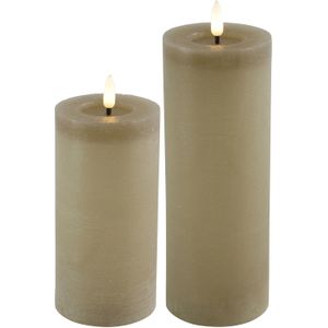 LED kaarsen/stompkaarsen - set 2x - beige - H12,5 en H15 cm - timer - warm wit