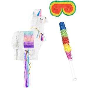 Verjaardag Pinata Lama van 41 x 49 cm - set met stok en masker