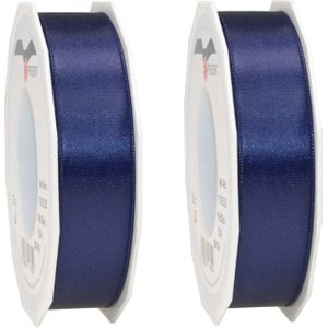 2x Luxe hobby/decoratie donkerblauwe satijnen sierlinten 2,5 cm/25 mm x 25 meter