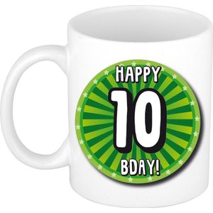 Verjaardag cadeau mok 10 jaar - groen - wiel - 300 ml - keramiek