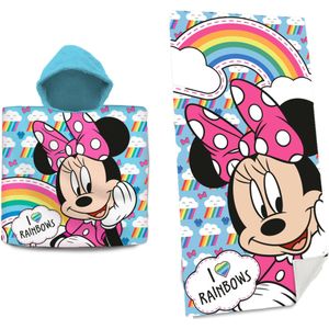 Set van bad cape/poncho met strand/badlaken voor kinderen met Minnie Mouse print