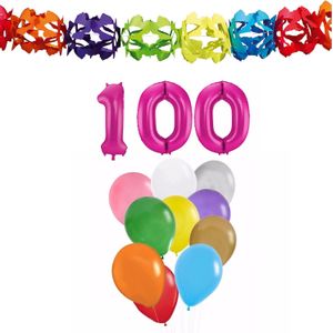 Verjaardag versiering pakket 100 jaar - opblaascijfer/slinger/ballonnen