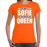 Naam cadeau t-shirt my name is Sofie - but you can call me Queen oranje voor dames