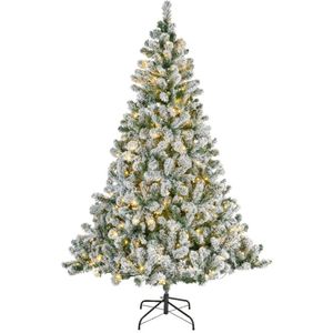 Bellatio Decorations kunst kerstboom - 210 cm - met sneeuw en verlichting