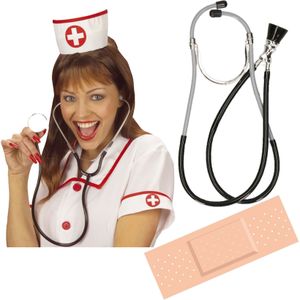Verpleegster/zuster ziekenhuis verkleed accessoires 3-delig - stethoscoop/fun pleisters/kapje