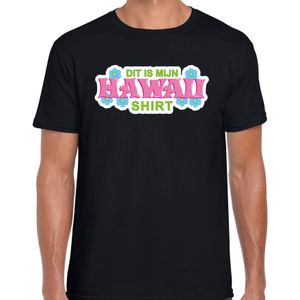 Hawaii shirt zomer t-shirt zwart met roze letters voor heren