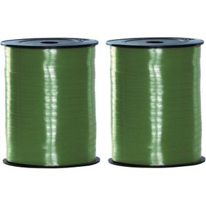 2x stuks groen cadeau sier lint 500 meter x 5 milimeter breed