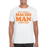 Foute party t-shirt voor heren - macho man - wit - glitter oranje - carnaval/themafeest