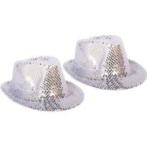 2x stuks zilveren verkleed hoedje met pailletten