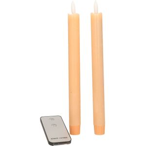 LED dinerkaarsen - 2x - perzik oranje - 23 cm - met afstandsbediening