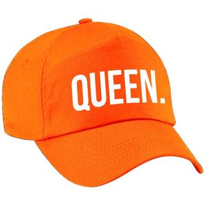Queen pet / cap oranje met witte bedrukking voor dames