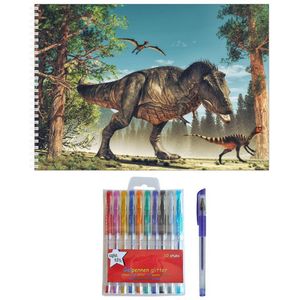 Schetsboek dinosaurussen liefhebbers A4 50 paginas met 10 gelpennen