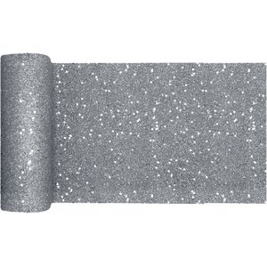 Tafelloper op rol - zilver glitter - smal  18 x 500 cm - polyester