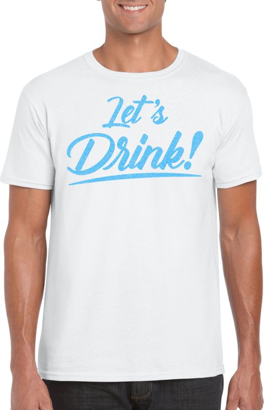 Verkleed T-shirt voor heren - lets drink - wit - blauwe glitters - glitter and glamour