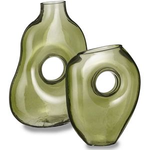 Mica Decorations Bloemenvazen Jay - 2-delig - groen transparant glas?- decoratieve vaas