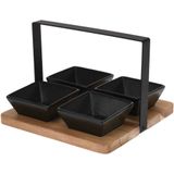 Excellent Houseware serveerplank met 4 schaaltjes - 2x - hout - aardewerk - 22 cm