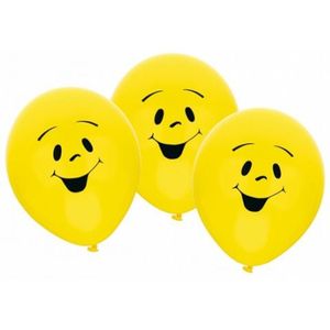 6x stuks gele Party ballonnen smiley emoticons thema