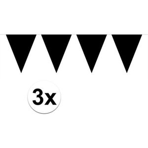 3x Mini vlaggenlijn / slinger verjaardag versiering zwart