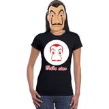 Zwart Dali t-shirt maat L met La Casa de Papel masker dames