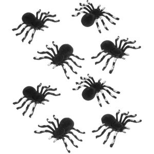 Nep spinnen 10 cm - zwart/zilver - 12x stuks - velvet/fluweel - Horror/griezel thema decoratie