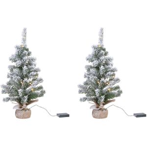 2x stuks kunstboom/kunst kerstboom met sneeuw en licht 75 cm