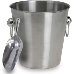 Champagnekoeler/ijsemmer incl. ijsblokjes schep - 3L - zilver - D20 cm