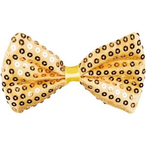 Goud vlinderstrikje met pailletten 11 cm voor dames/heren