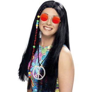 Dames Flower Power Hippie Sixties verkleed set pruik ketting en bril