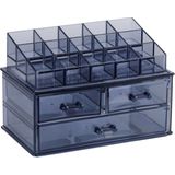 Edco - Make-up Organizer - Donkerblauw - Kunststof - 15 Vakken en 3 Laadjes