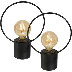 LED lamp - 2x - zwart - metaal - zonder snoer - H27.5 - vintage - tafellamp/nachtlamp