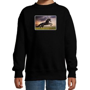 Dieren sweater / trui met paarden foto zwart voor kinderen