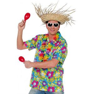 Hawaiishirt blauw bloemen voor heren