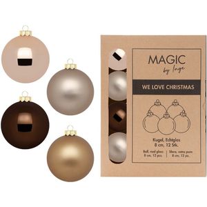 Kerstballen - 12x stuks - bruin tinten - elegant lounge - glas - 8 cm