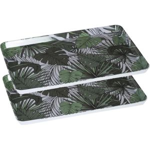 2x stuks dienbladen/serveerbladen rechthoekig Jungle 45 x 30 cm wit/groen