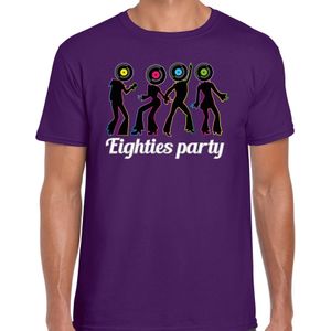 Verkleed T-shirt voor heren - eighties party - paars - jaren 80/80s - foute party - carnaval