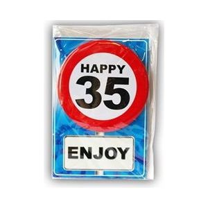 Happy Birthday kaart met button 35 jaar