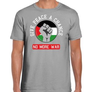 Protest T-shirt voor heren - Palestina - give peace a chance, no more war - grijs - vrede