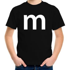 Letter M verkleed/ carnaval t-shirt zwart voor kinderen