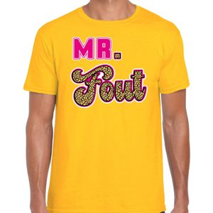 Verkleed t-shirt voor heren - Mr. Fout met panterprint - geel/roze - carnaval