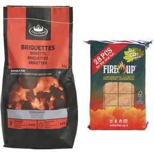 BBQ starterspakket - houtskool briketten 3 kilo - barbecue aanmaakblokjes 28x