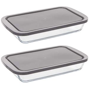 5Five Ovenschaal van borosilicaat glas met deksel - 2x - rechthoek - 1.6 Liter - 29 x 18 x 5 cm