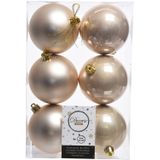 Kerstballen - 12x st - 8 cm - champagne en blauw - kunststof