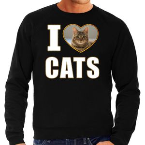 I love cats sweater / trui met dieren foto van een bruine kat zwart voor heren