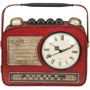 Out of the blue Sleutelkastje met een klok - retro radio - metaal - rood - 22 x 19 cm