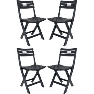 Klapstoel voor buiten/binnen - 4x - antraciet - 41 x 78 cm - stevig kunststof - Bijzet stoelen