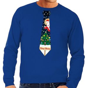 Foute kersttrui stropdas met kerst print blauw voor heren