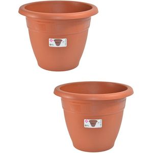 Set van 2x stuks terra cotta kleur ronde plantenpot/bloempot kunststof diameter 45 cm