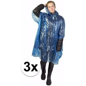 3x wegwerp regenponcho blauw