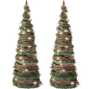 Set van 2x stuks kerstverlichting figuren Led kegels kerstboom rotan kegels 60 cm met 40 lampjes